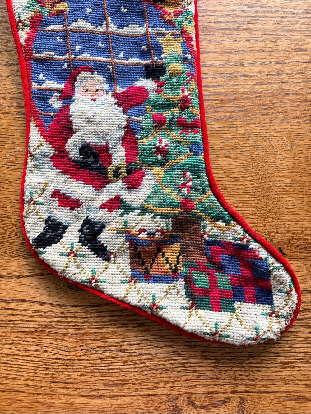 VTG Christmas Santa Needlepoint “Ho Ho Ho” Stocking - Picture 3 of 11